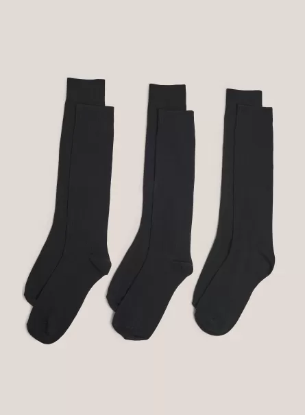 Alcott Männer Calf-High Socks, Bk1 Black Set Of 3 Plain, Calf-High Socks Unterwäsche Günstig