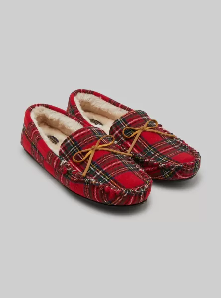 Alcott Schuhe Männer Checks Red Material Moccasin Slippers In Tartan