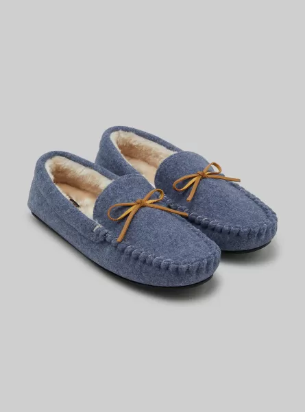 Alcott Exportieren Schuhe Az2 Azzurre Medium Männer Pantoffeln Im Mokassin-Stil Mit Kunstfellfutter