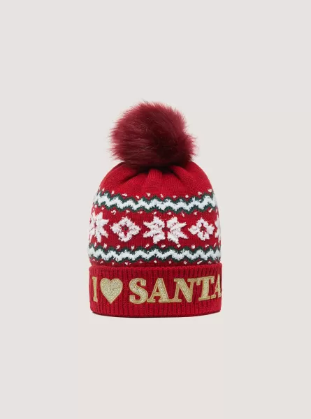 Männer Christmas Collection Hat With Pom-Pom Modernität Hüte Rd2 Red Medium Alcott