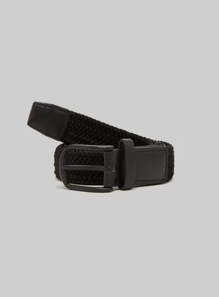 Nachhaltigkeit Bk1 Black Alcott Braided Belt With Rectangular Buckle Männer Gürtel