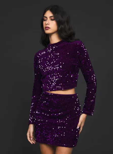 Vi2 Violet Medium Long-Sleeved Top With Sequins Frauen Night Out Modell Alcott
