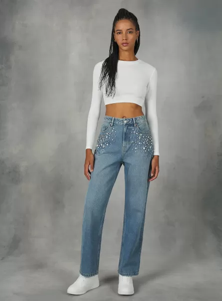 D006 Azure Night Out Frauen Straight Fit Jeans With Rhinestones Ausfahrt Alcott
