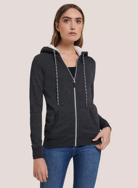 C135 Grey Melange Sweatshirts Frauen Marke Alcott Sweatshirt Mit Reißverschluss Und Kapuze Aus Kunstfell