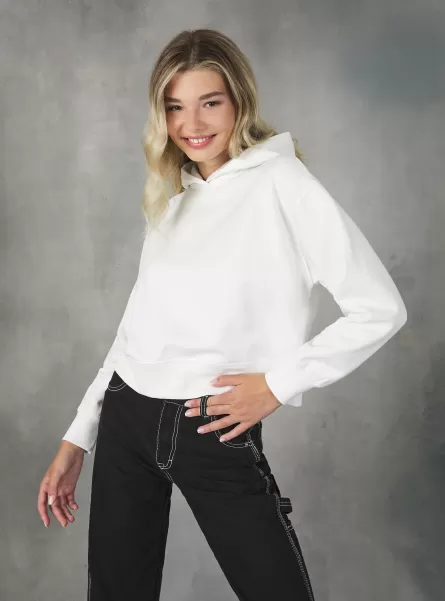 Rabattcode Sweatshirts Wh2 White Alcott Frauen Cropped Sweatshirt With Comfort Fit Hood