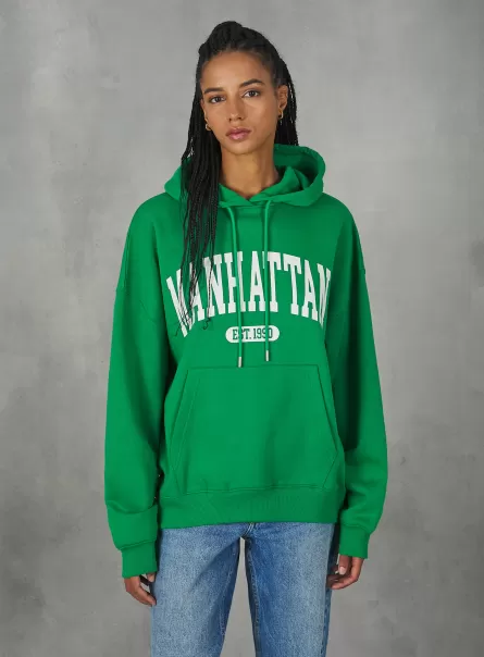 Gn2 Green Medium Sweatshirt With College Print And Hood Frauen Verkaufspreis Sweatshirts Alcott