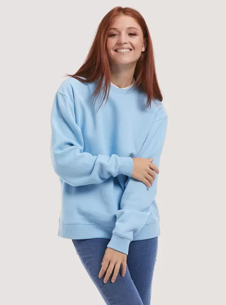 Plain Cotton Crew-Neck Sweatshirt Bestellung Frauen Alcott Sweatshirts Az3 Azurre Light