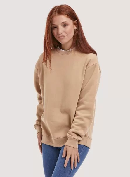 Frauen Billig Plain Cotton Crew-Neck Sweatshirt Bg2 Beige Medium Alcott Sweatshirts