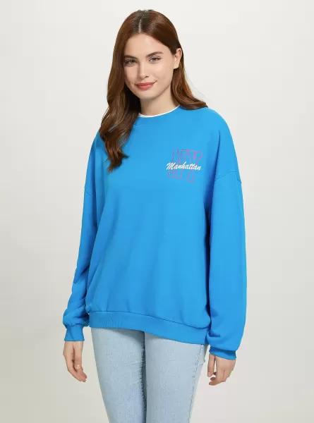 Frauen Oversize Sweatshirt With Print Sweatshirts Az2 Azzurre Medium Alcott Exklusiv