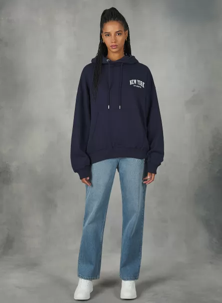 Sweatshirt With College Print And Hood Na2 Navy Medium Sweatshirts Frauen Ergonomie Alcott