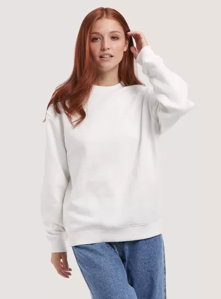 Sweatshirts Popularität Wh2 White Frauen Alcott Plain Cotton Crew-Neck Sweatshirt