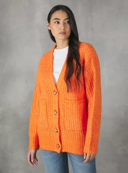 Or2 Orange Med. Ribbed Cardigan Pullover Marktpreis Strickwaren Alcott Frauen