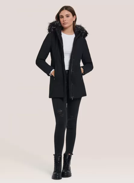 Produktzertifizierung Frauen Bk1 Black Mäntel Und Jacken Long Jacket With Hood And Recycled Padding Alcott