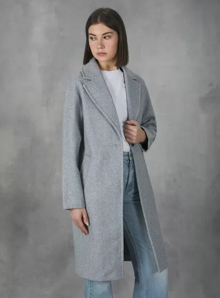 Mgy2 Grey Mel Medium Frauen Mäntel Und Jacken Alcott Verpackung Plain-Coloured Gauze Knit Coat