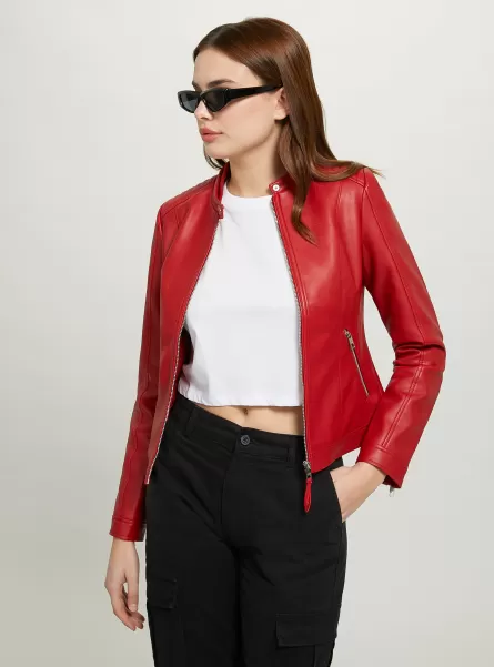 Frauen Geschäft Alcott Leather-Effect Biker Jacket Mäntel Und Jacken Rd1 Red Dark