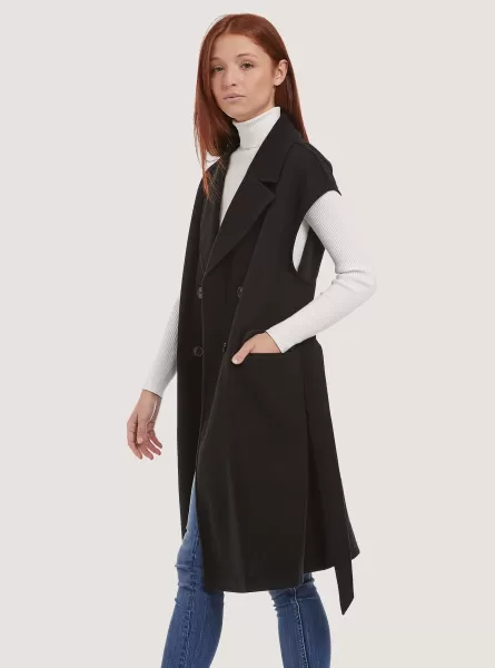 Frauen Mäntel Und Jacken Bk1 Black Empfehlen Sleeveless Coat With Belt Alcott