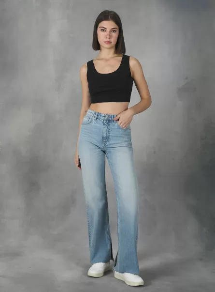 Frauen Marketing Straight Fit Jeans With Split In Stretch Denim Alcott Jeans D006 Azure