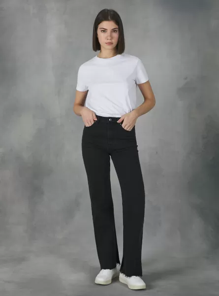 Jeans D000 Black Zufrieden Frauen Straight Fit Jeans With Split In Stretch Denim Alcott