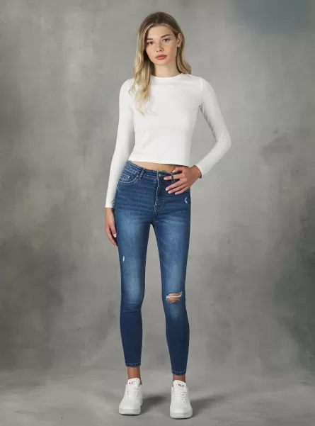 D003 Medium Blue High-Waisted Super Skinny Jeans Marke Frauen Jeans Alcott