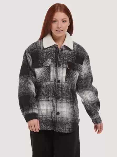 Bk1 Black Shirt Jacket With Faux Fur Lining Hemden Kompatibilität Alcott Frauen