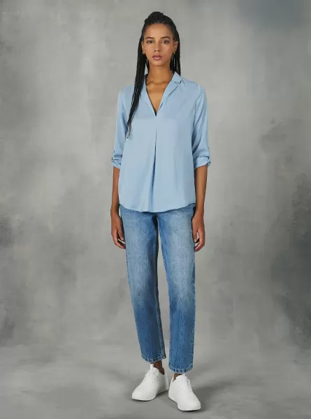 Alcott Plain-Coloured Blouse With Lapel Neckline Kaufen Frauen Az3 Azurre Light Hemden