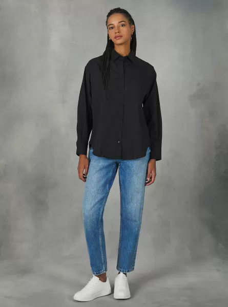 2024 Hemden Bk1 Black Oversize Cotton Shirt Alcott Frauen