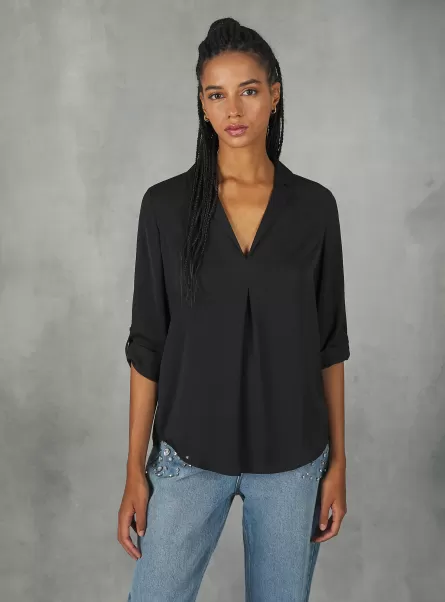 Hemden Produktqualitätskontrolle Frauen Plain-Coloured Blouse With Lapel Neckline Alcott Bk1 Black