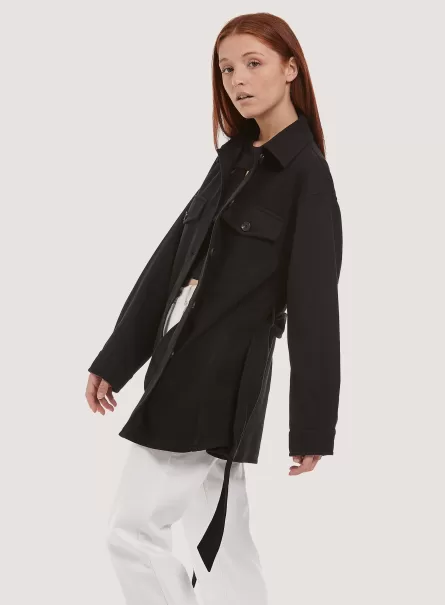 Oversize Soft Touch Shirt Jacket With Belt Popularität Frauen Hemden Alcott C101 Black