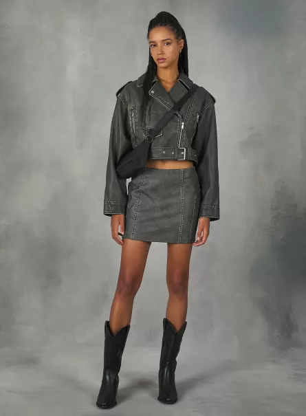 Popularität Worn Leather Effect Mini Skirt Röcken Und Shorts Bk3 Black Charcoal Alcott Frauen