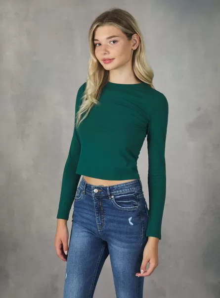 Frauen Alcott Gn1 Green Dark Cropped Long-Sleeved T-Shirt Sicherheit T-Shirt