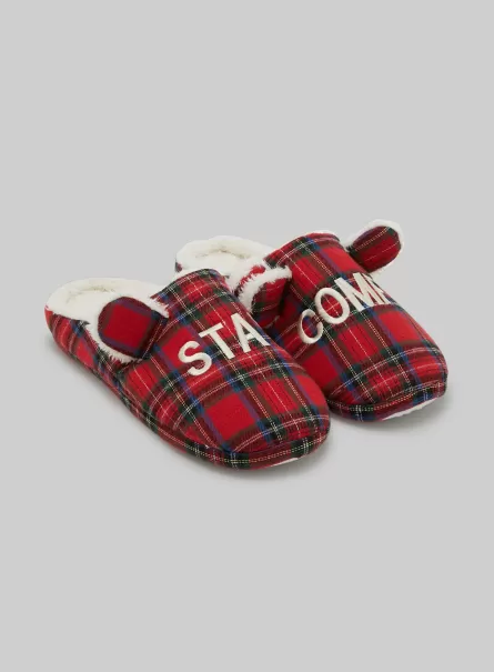 Rd2 Red Medium Verpackung Alcott Pantofole In Tartan Con Interno In Eco Pelliccia Schuhe Frauen