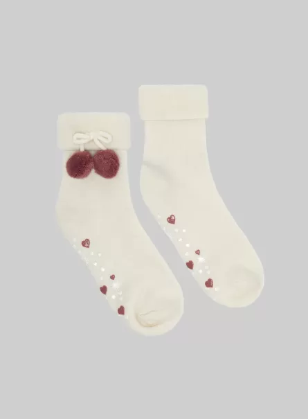 Alcott Socken Frauen Slip-On Socks With Pom-Poms Produkt Wh1 Off White