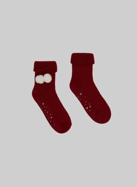 Socken Flexibilität Frauen Slip-On Socks With Pom-Poms Alcott Rd2 Red Medium