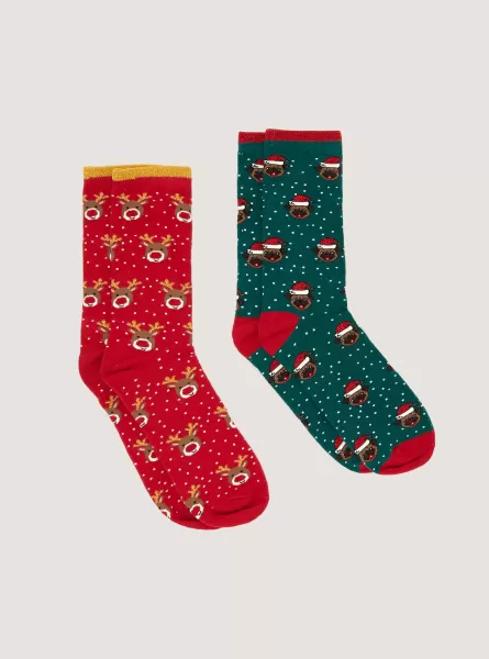 Set Of 2 Pairs Of Christmas Socks Rein Reindeer Socken Ästhetik Alcott Frauen